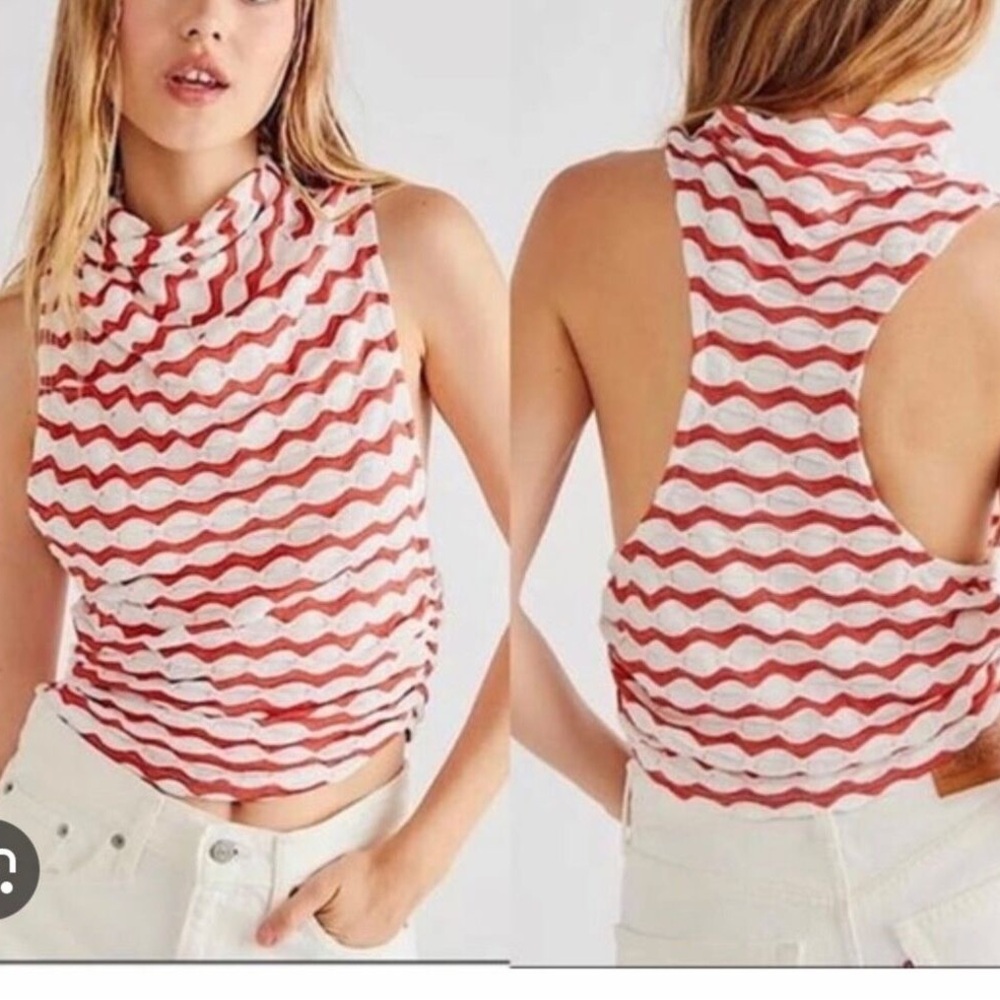 Free People Rust and White Stripes‎ Sleeveless Cowl Neck Top Size M